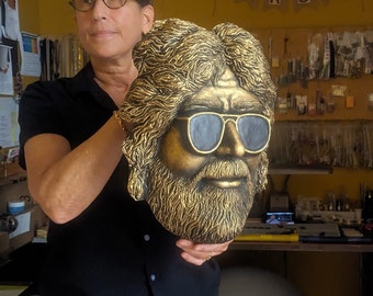 Handgemachte Jerry Garcia Steingesicht Skulptur, Grateful Dead Wandkunst