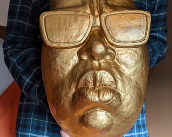 Biggie Smalls Mask Sculpture,  Notorious B.I.G ,Hip Hop Music Rapper, Celebrity Wall Art, Art Object, Wall Art, Stone face sculpture, Art