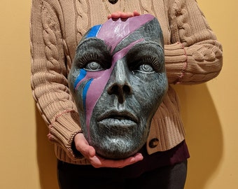 David Bowie Art Sculpture, Celebrity Wall Art, Ziggy Stardust, Art Object, Wall Hangings, Stone face sculpture, Plaster Face Sculpture,