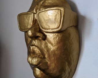 Biggie Smalls Mask Sculpture,  Notorious B.I.G ,Hip Hop Music Rapper, Celebrity Wall Art, Art Object, Wall Art, Stone face sculpture, Art