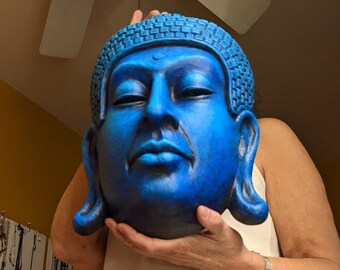 Handgefertigte Blaue Buddha Kunst Skulptur, Meditation Decor