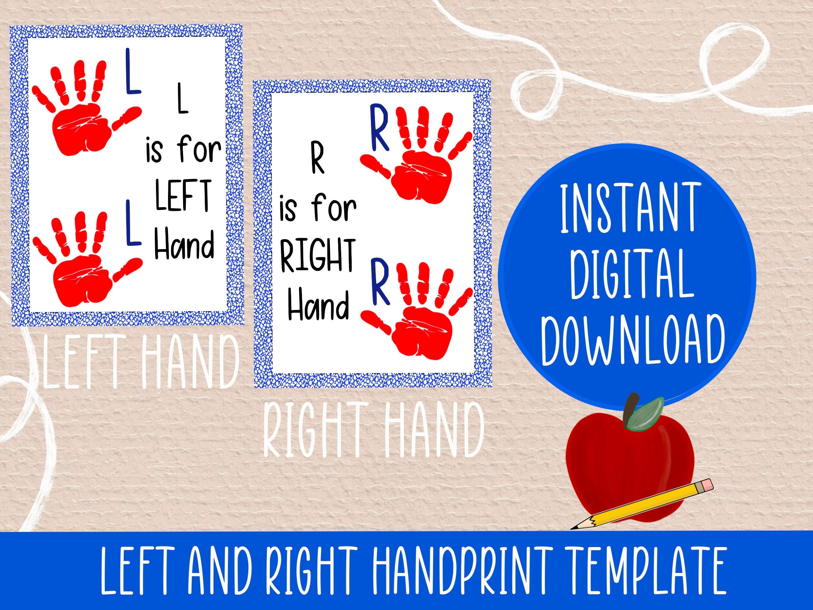 Left Hand and Right Handprint Template Blue Border Etsy
