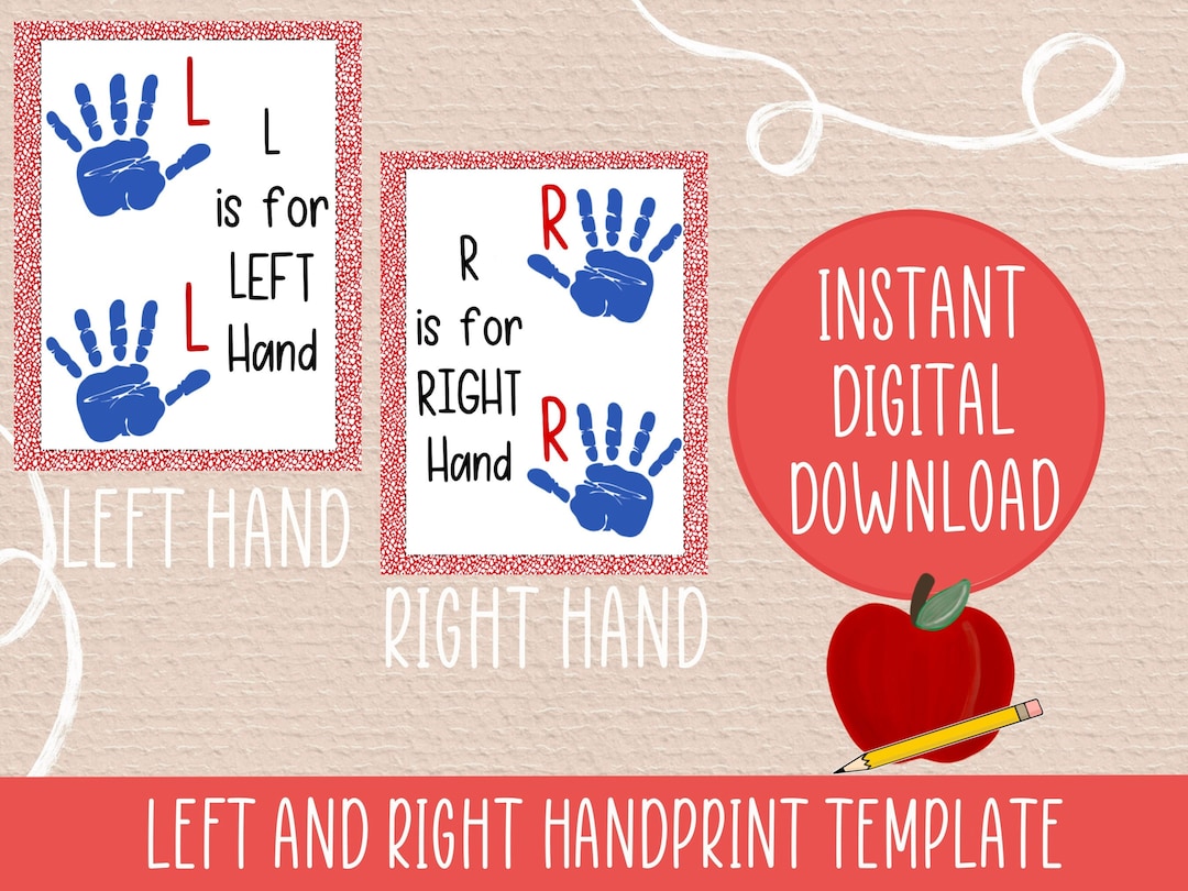 Left Hand and Right Handprint Template - Red Border - Etsy for Free Printable Left And Right Hand