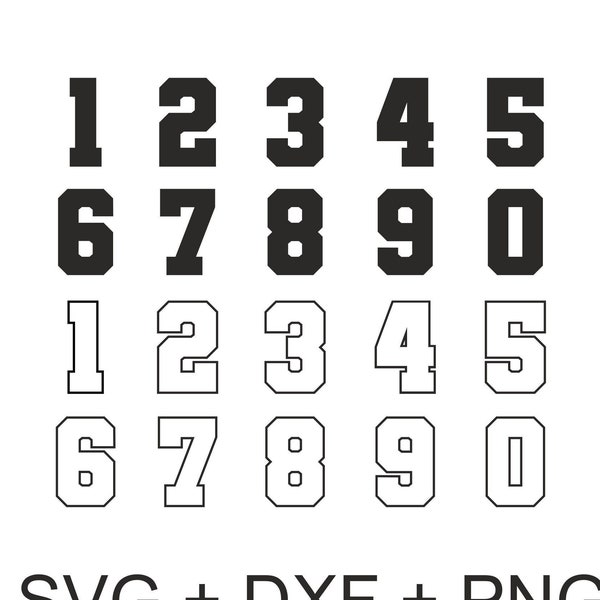 Sports Varsity Numbers SVG DXF PNG Files