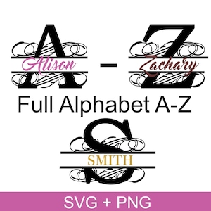 Alfabeto monograma dividido SVG PNG, archivos SVG para Cricut, archivos Glowforge, archivo SVG de corte Cricut, PNG imprimible
