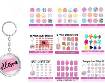Keychain SVG, DXF, PNG Big Bundle, Round Patterns, Display Card, Splashes (Digital Download)