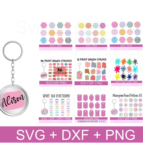 Keychain SVG Bundle, Svg Round Pattern, Keyring Display Card, Keychain Template SVG Background, Keychain Svg Dxf Png