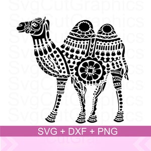 Fichier SVG Mandala chameau, fichiers de découpe, fichiers Svg pour Cricut, Silhouette Dxf, sublimation dessins PNG