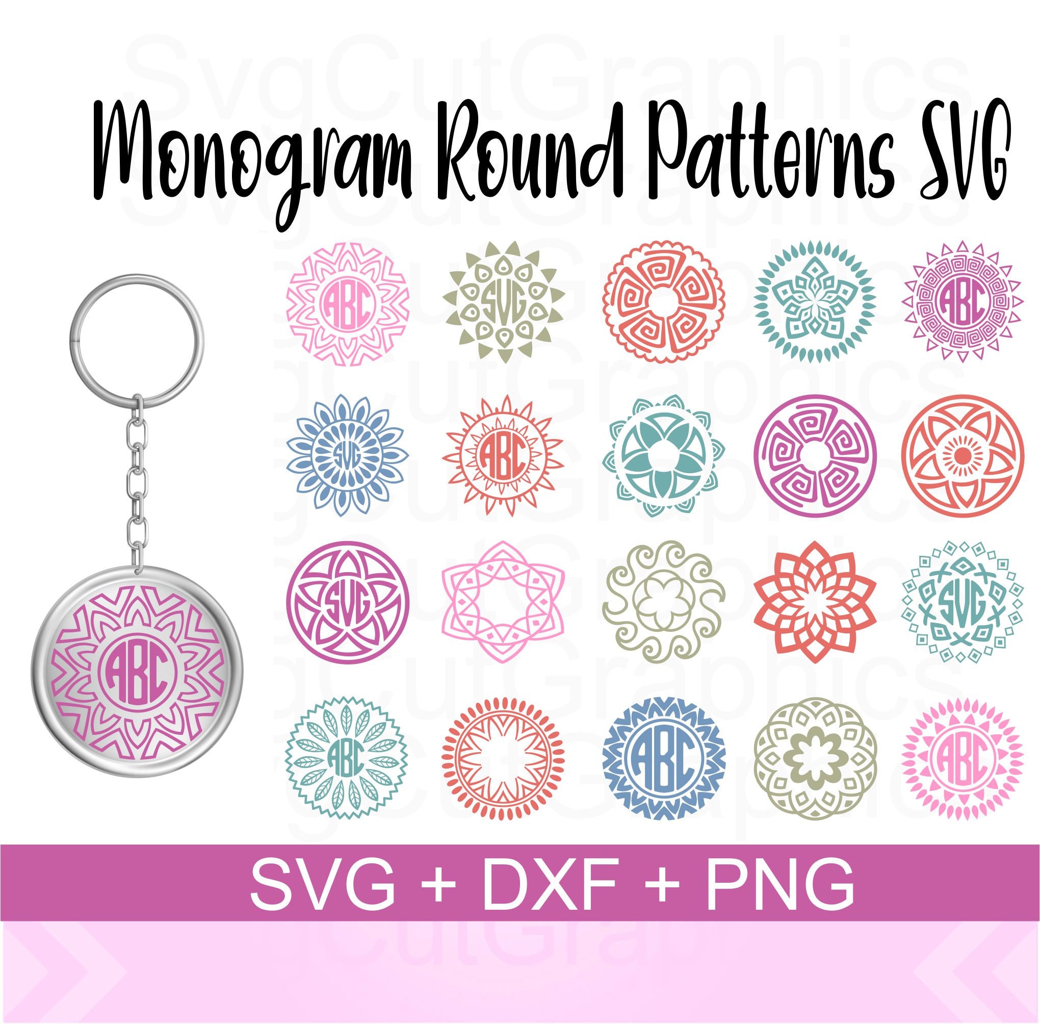 Download Keychain Monogram Round Pattern SVG Bundle Keyring SVG | Etsy