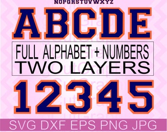 Varsity Layered Font Svg Files, Sports Layered Font Svg, Football Numbers Svg Layered, College, Svg Font Cricut Silhouette, Cricut Svg Font