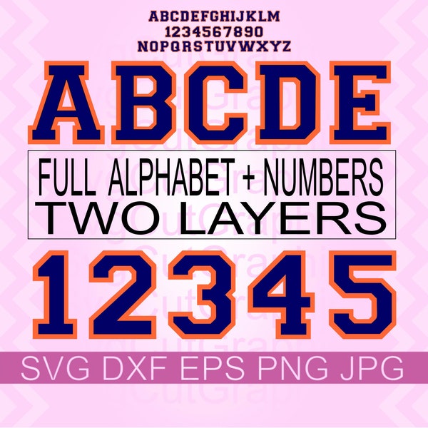 Varsity Layered Font Svg Files, Sports Layered Font Svg, Football Numbers Svg Layered, College, Svg Font Cricut Silhouette, Cricut Svg Font