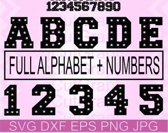 Varsity Font SVG, Stars Alphabet DXF, College Numbers PNG (Digital Download)