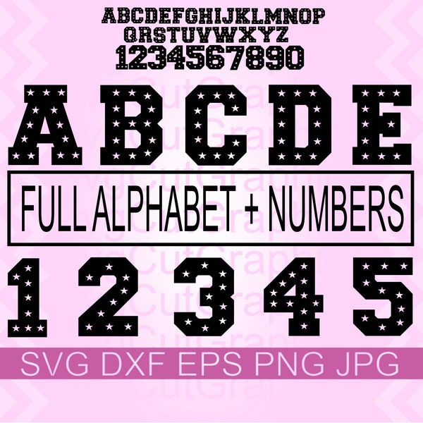 Varsity Font SVG, Stars Alphabet DXF, College Numbers PNG (Digital Download)