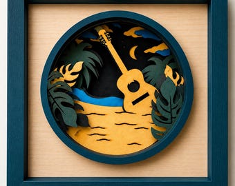 Beach Night Guitar SVG, 14-Layer Shadow Box Design (Digital Download)