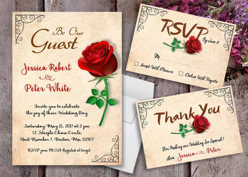 Beauty and The Beast Wedding Invitations Beauty and The Etsy