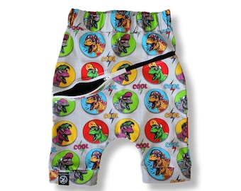 Cool Dino in Gray  Zip Jogger Shorts or Pants