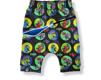 Cool Dino in Black  Zip Jogger Shorts or Pants