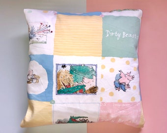 Roald Dahl Dirty Beasts Cushion Cover | Nursery Decor | Baby | Story Book Pillow | Reading Cushion | Patchwork | Charlie Chocolate BFG