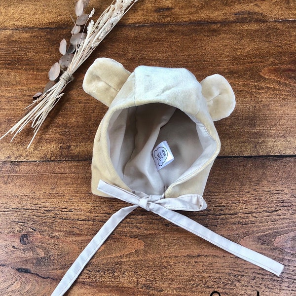 Little Bear Bonnet | Easter Hat | Baby Toddler Bonnet | Fancy Dress | Baby Photography Prop | Teddy Bears Picnic | Little Cub | Animal Hat