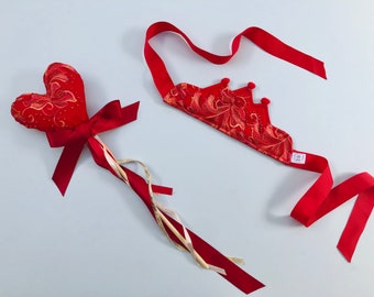 Queen of Hearts Princess Wand + Tiara Gift Set | Lace Crown | Birthday Hat | Fancy Dress | Christmas Party | Fairy Godmother | Panto Costume