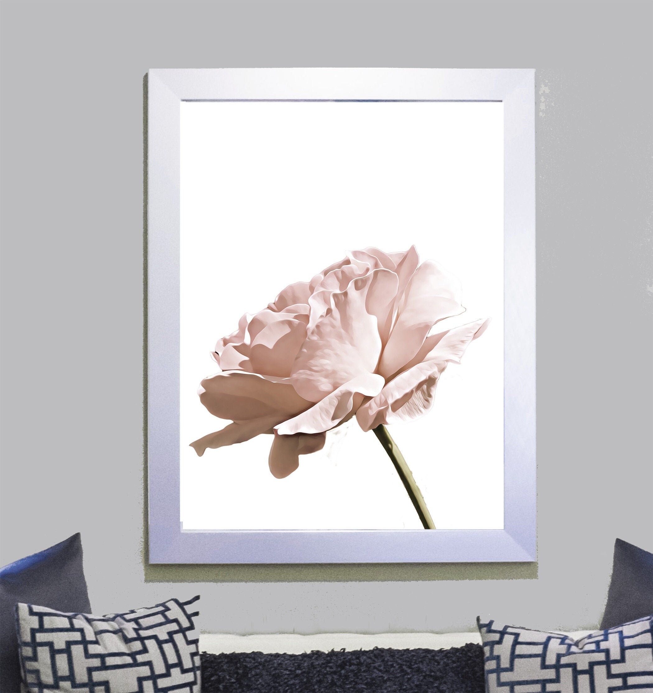 Blush Pink Rose Botanical Print Minimalist Wall Art Modern - Etsy