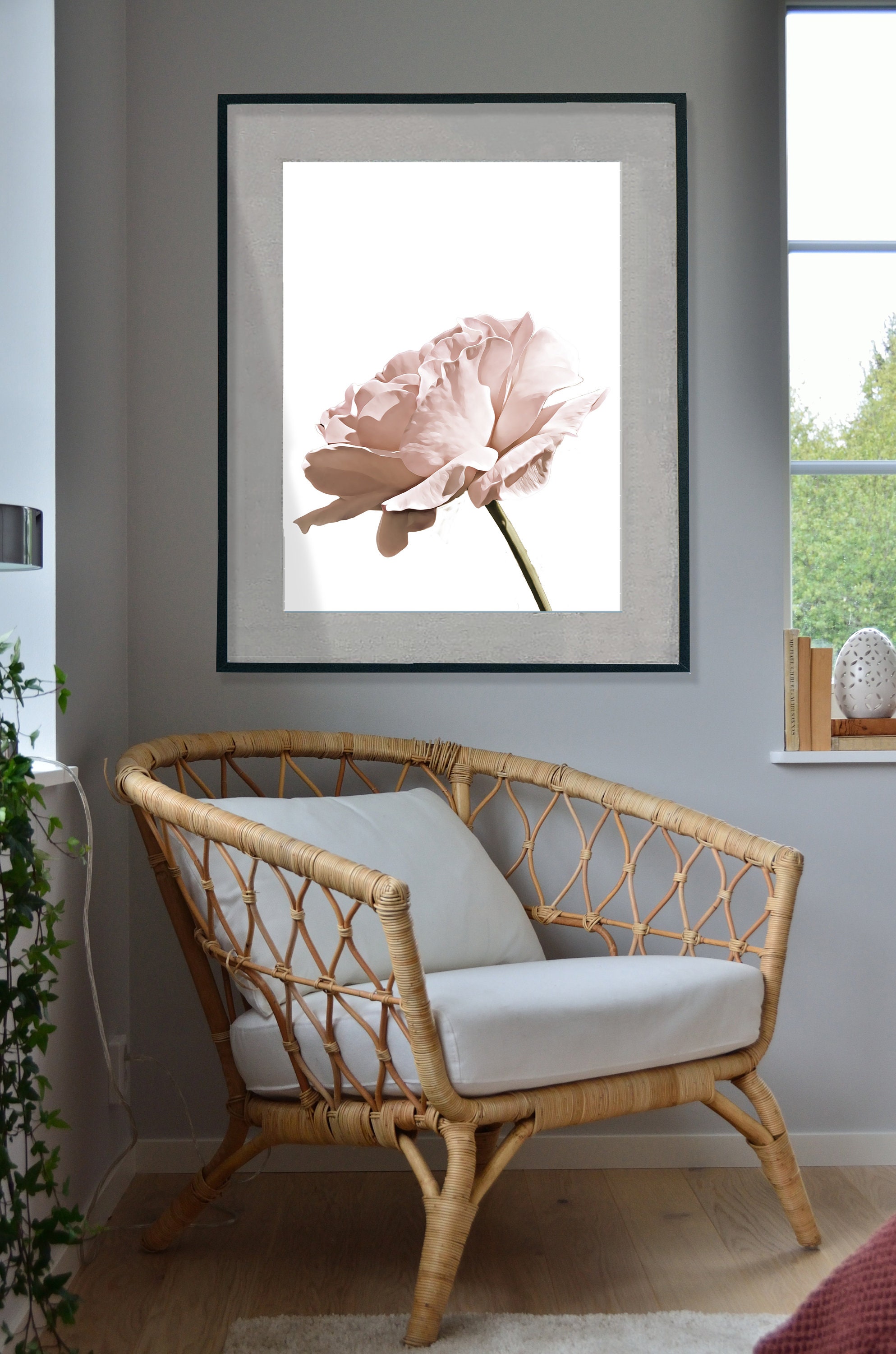 Blush Pink Rose Botanical Print Minimalist Wall Art Modern - Etsy