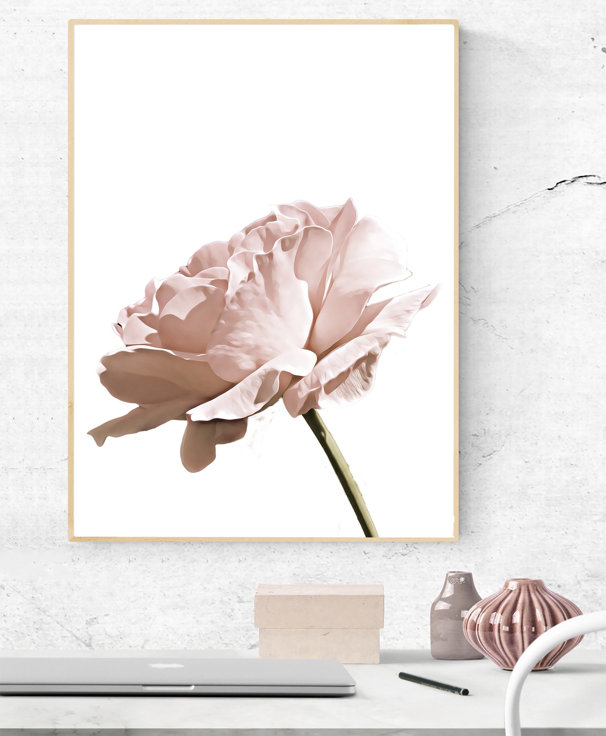 Blush Pink Rose Botanical Print Minimalist Wall Art Modern | Etsy
