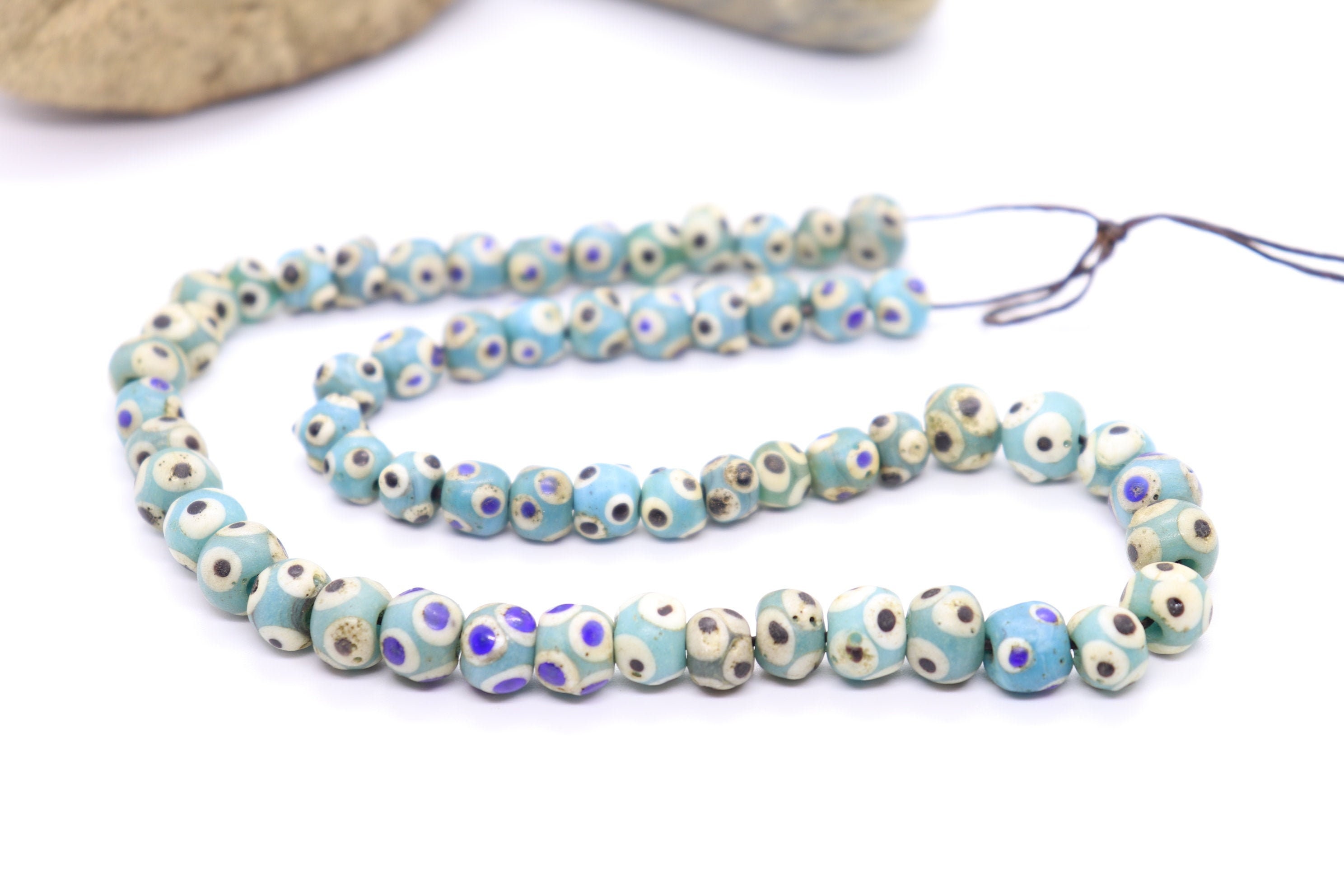 59 Glass Eye Beads Two Layer Stratified Eye Light Blue Etsy