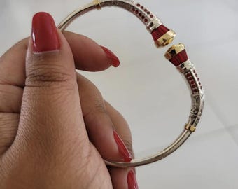 Bracelet Jonc Unisex Argent Massif Avec Or Et Œil Du Tigre - SoaArtShop Vangovango Gasy