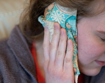 Bolsa de arroz para calentar y enfriar los oídos y la cara / Funda de algodón / Hecha a mano en EE. UU.