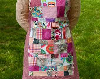 Delantal rosa acolchado / 100% algodón / Lazo de cuello ajustable / Hecho a mano exclusivamente en los EE. UU.