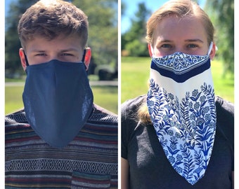 Máscara facial ajustable de bandana de una capa ~ corta y larga ~ alambre de la nariz ~ peso de verano ~ tela pura disponible ~ ultra ligera ~ transpirable ~ EE. UU.