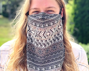 Máscara transparente y ajustable ~ Pañuelo de una capa ~ Material de bufanda ~ Sedoso ~ Alambre nasal ~ Verano ~ Cobertura facial ultraligera ~ Transpirable ~ EE. UU.