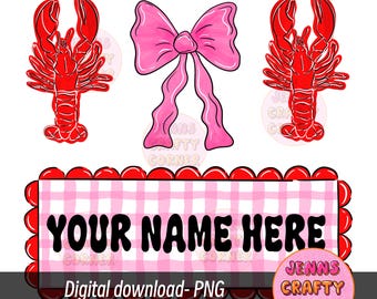 Crawfish with Name plate Girl PNG design - Crawfish Boil PNG-  Digital File