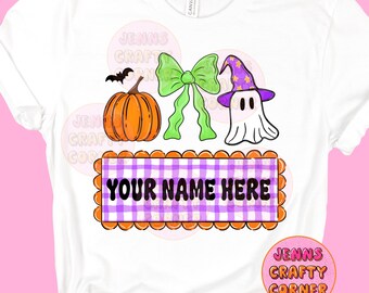 Coquette Halloween Ghost & Pumpkin PNG: Personalized Name Plate (Digital Download)