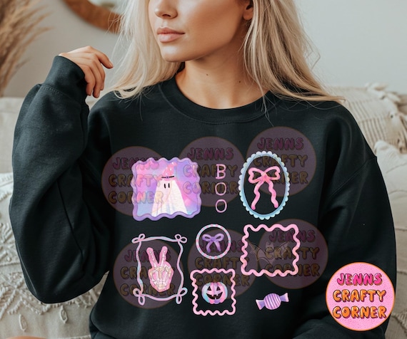 Girly watercolor ghost trendy frames Halloween png design, preppy Halloween shirt file , spooky cute shirt transfer art, digital download
