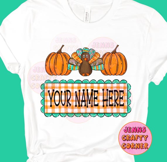 Boy thanksgiving turkey pumpkin name plate PNG design - trendy fall autumn PNG- pumpkin shirt design- Digital File for download