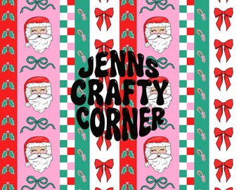 Preppy Christmas Seamless File: Checkered Bow, Pink Coquette Pattern (Digital Download 300DPI)