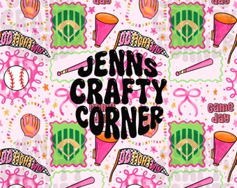Patrón de béisbol sin costuras con patchwork femenino: Patrón deportivo rosa (descarga digital)