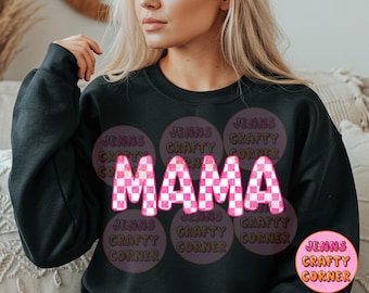 Faux glitter geruit roze Mama PNG-ontwerp - trendy mama-shirtontwerp - moeder van meisjes - digitaal bestand