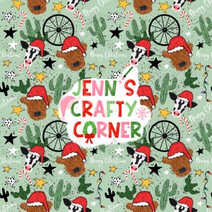Western Christmas Seamless file instant download  , mooey Christmas pattern, Cow Santa hat, surface pattern cow, Seamless file for fabric
