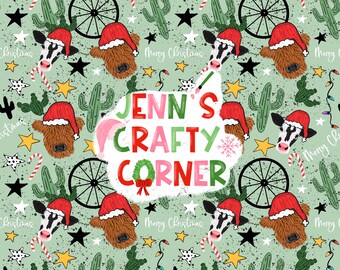 Western Christmas Seamless file instant download  , mooey Christmas pattern, Cow Santa hat, surface pattern cow, Seamless file for fabric