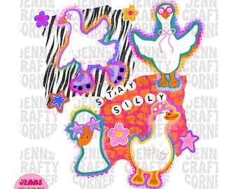 Restez stupide, Silly Goose PNG, doodle preppy png, conception de chemise de scrapbooking girly à la mode, encouragement et positivité png, couleurs vives amusantes