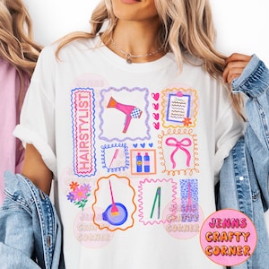 Colorful preppy hairstylist PNG designs - Trendy hair dresser PNG , hairstylist shirt design, coquette hairstylist shirt design