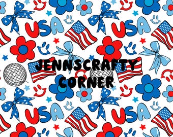 Retro Patriotic floral girly seamless  | 4th of July Seamless File | Repeating File | Seamless Pattern | Fabric Sublimation