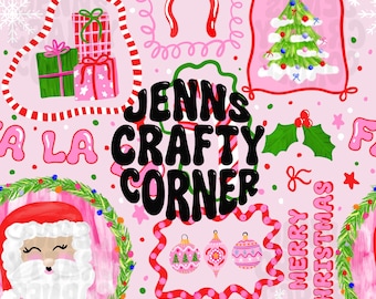 Pink  preppy Christmas frames style Seamless File , trendy Christmas patterns, preppy pattern , Christmas design, girly christmas paper