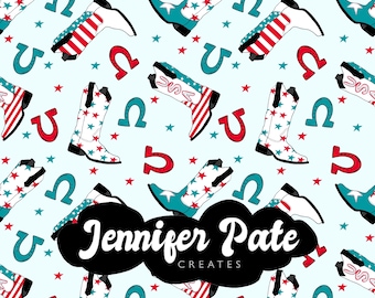 Patriotic Western Boots | 4th of July Western Seamless File | Repeating File | Seamless Pattern | Fabric Sublimation