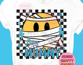 Trendy Boy mummy Smiley png design -  digital design -Halloween mama tshirt design - aesthetic png - preppy png - dtf/ sublimation design