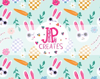 Patrón de Pascua Groovy Bunny Patrón de repetición sin costuras para sublimación de tela / Patrón sin costuras de Pascua colorido