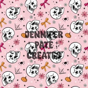 Skull Coquette Halloween Seamless Pattern Digital Design Download, bows seamless, boho skull Halloween digital patterns